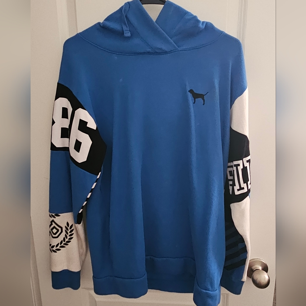 Blue Hoodie with Black and White Accents